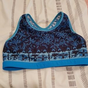 Blue and white reversible sports bra